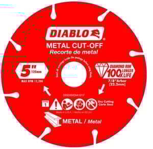 Diablo DDD050DIA101F Cut-Off Blade, 5 in Dia, 7/8 in Arbor, Continuous Rim