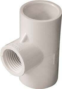 LASCO 402101BC Reducing Tee, 3/4 x 1/2 in, Slip x FPT, PVC, White, SCH 40 Schedule, 450 psi Pressure