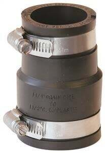 FERNCO P1056-150/125 Flexible Pipe Coupling, 1-1/2 x 1-1/4 in, PVC, Black, 4.3 psi Pressure