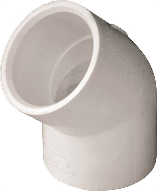 LASCO 417010BC Pipe Elbow, 1 in, Slip, 45 deg Angle, PVC, White, SCH 40 Schedule, 450 psi Pressure*