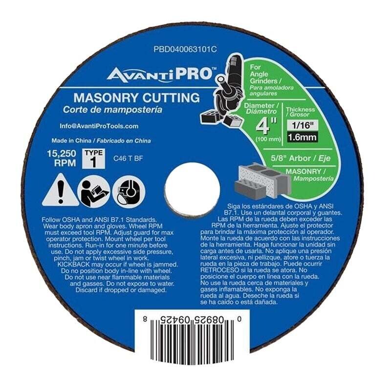 Avanti Pro PBD040063101C Cut-Off Wheel, 4 in Dia, 1/16 in Thick