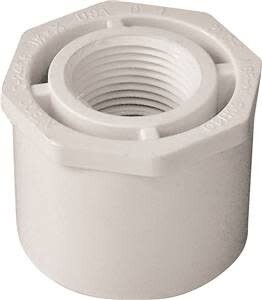 LASCO 438210BC Reducing Bush, 1-1/2 x 3/4 in, Spigot x FNPT, PVC, White, SCH 40 Schedule