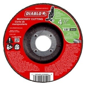 Diablo DBD045125701C Cut-Off Wheel, 4-1/2 in Dia, 1/8 in Thick, 7/8 in Arbor, Aluminum Oxide Abrasive