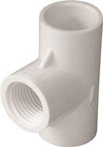 LASCO 402005BC Pipe Tee, 1/2 in, Slip x FPT, PVC, White, SCH 40 Schedule, 600 psi Pressure
