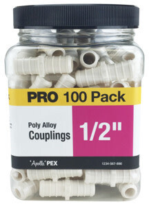 Apollo Valves PXPAC12100JR PEX Coupling, 1/2 in, Barb, Plastic, 200 psi Pressure