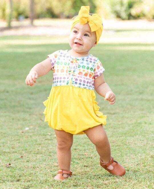 Dancing Garden Ruffle Henley Bubble Romper