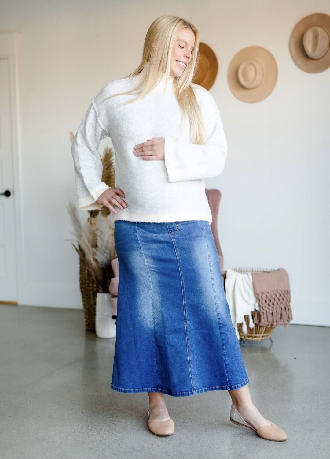 Shayla Maternity Denim Maxi Skirt