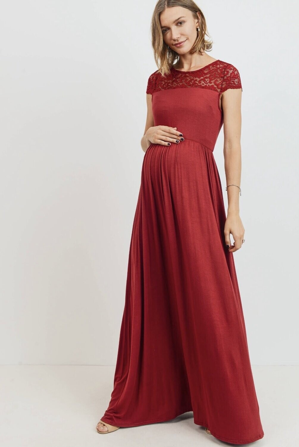 Lace Yoke Short Sleeve Maxi