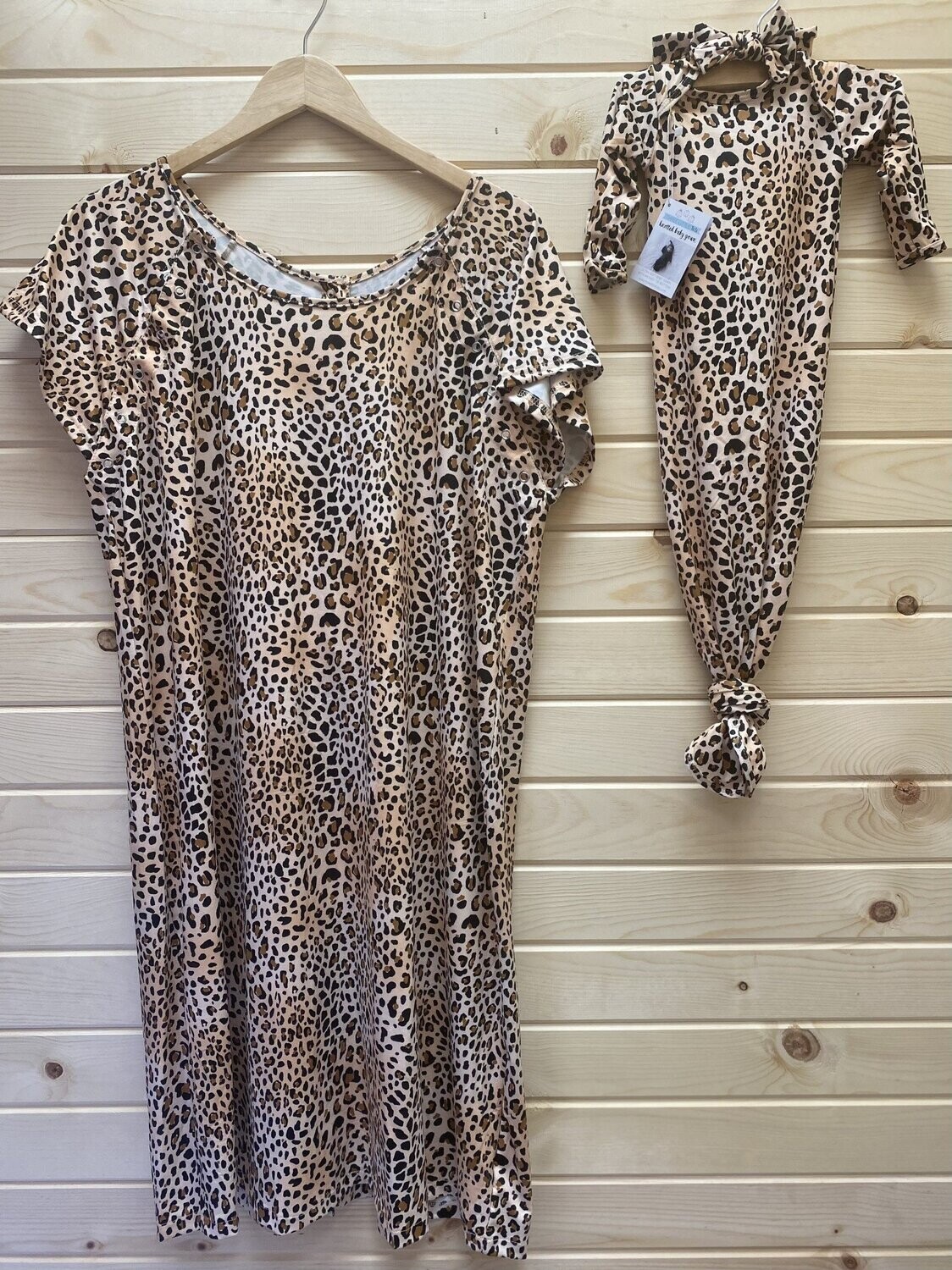 Leopard Labor &amp; Delivery Gown w/Swaddle and Bow