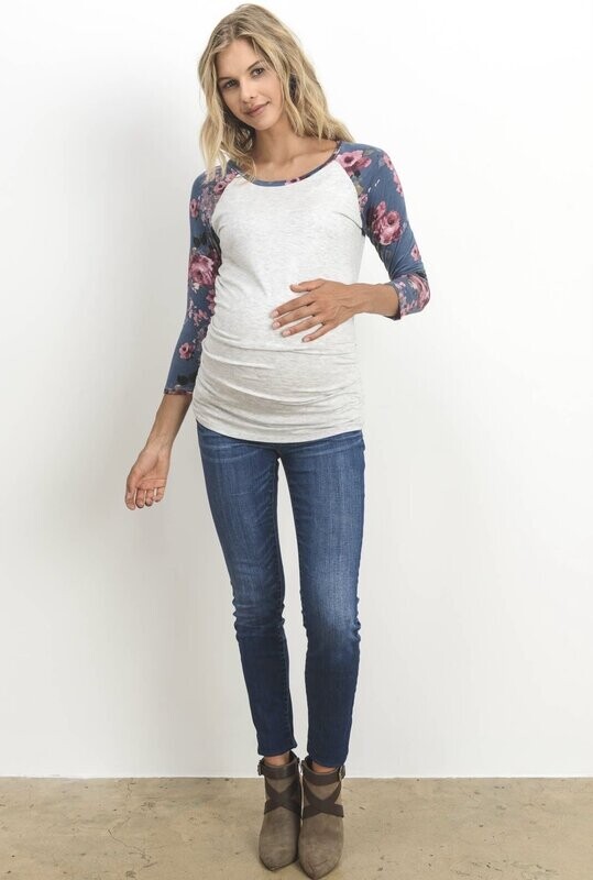 Floral Round Neck 3/4 Sleeve Shirt