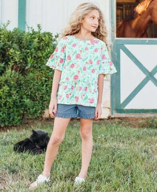 Light Wash Denim Ruffle Shorts