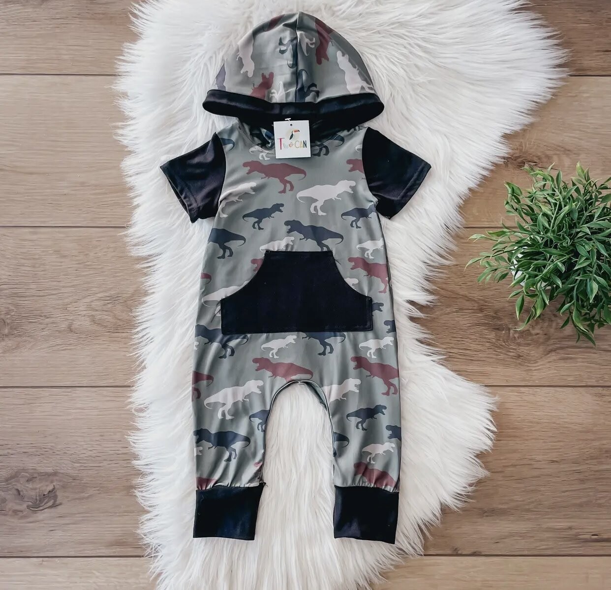 Dino Camo Hooded Romper