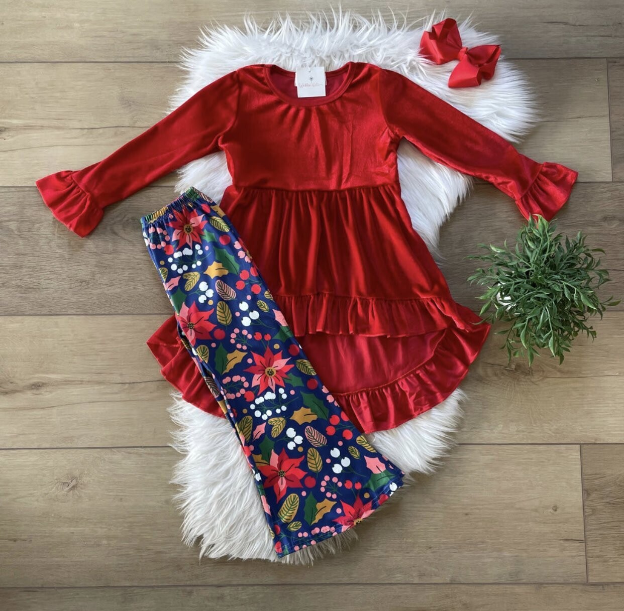 Velvet Poinsettia Flare Pants Set