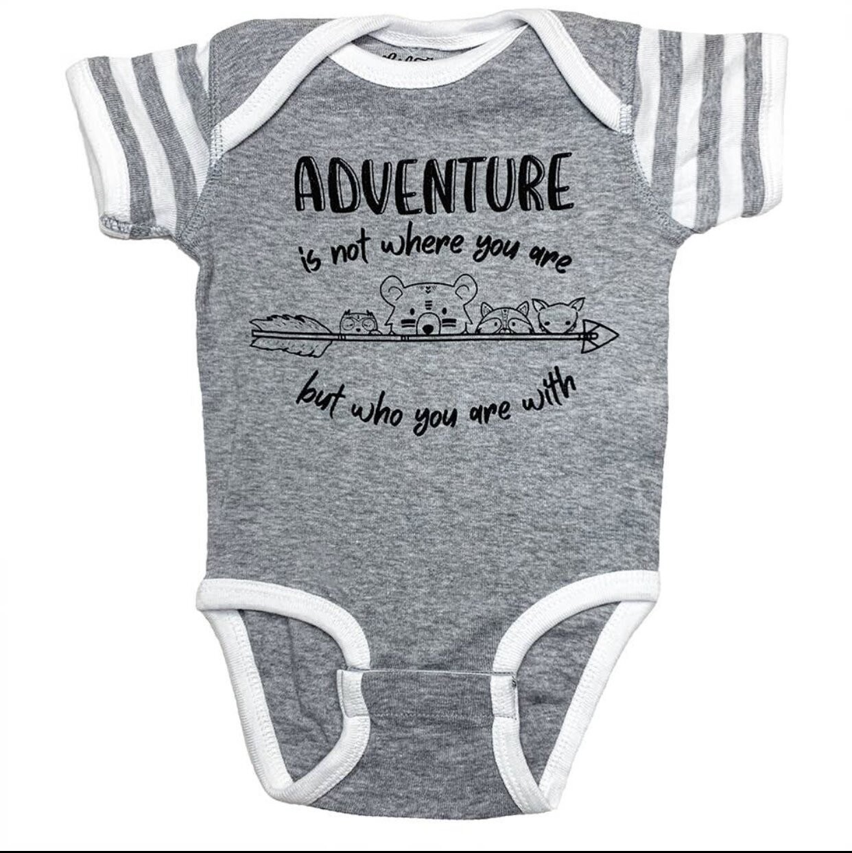 Gray w/ white stripes Adventure onesie