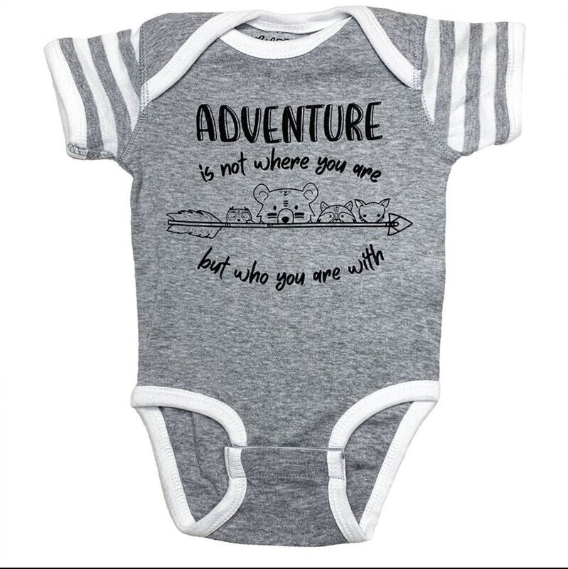 Gray w/ white stripes Adventure onesie
