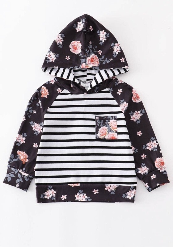 Black Stripe Floral Hoodie