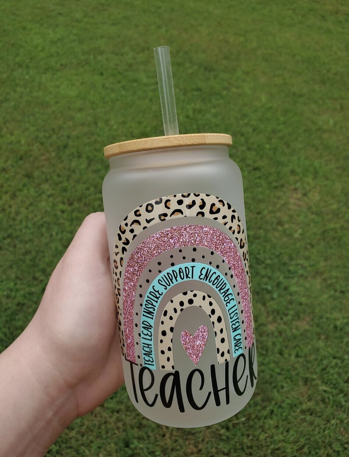 16 oz Frosted Tumbler - Rainbow Teacher