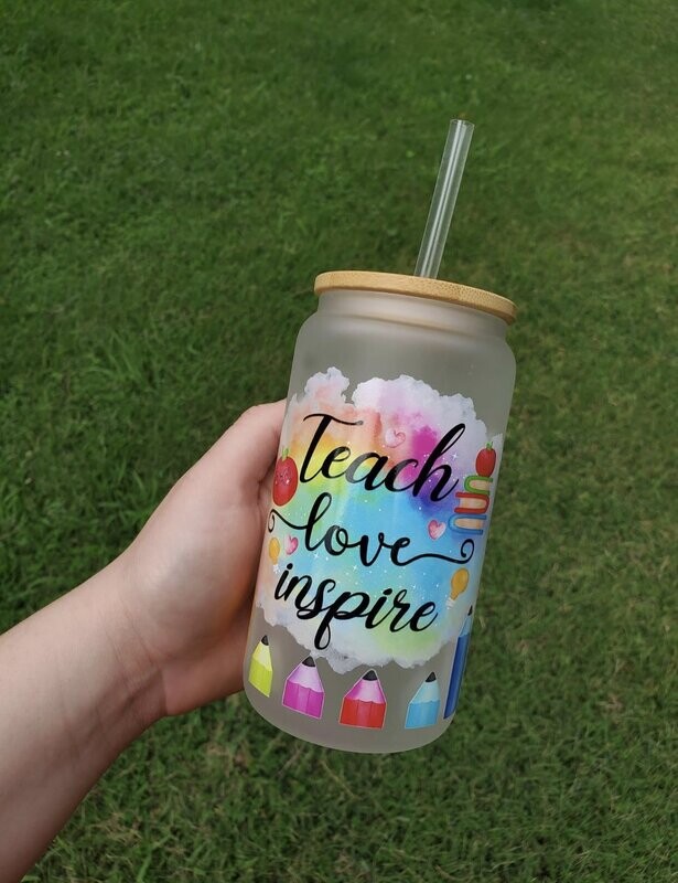 16 oz Frosted Tumbler - Teach, Love, Inspire