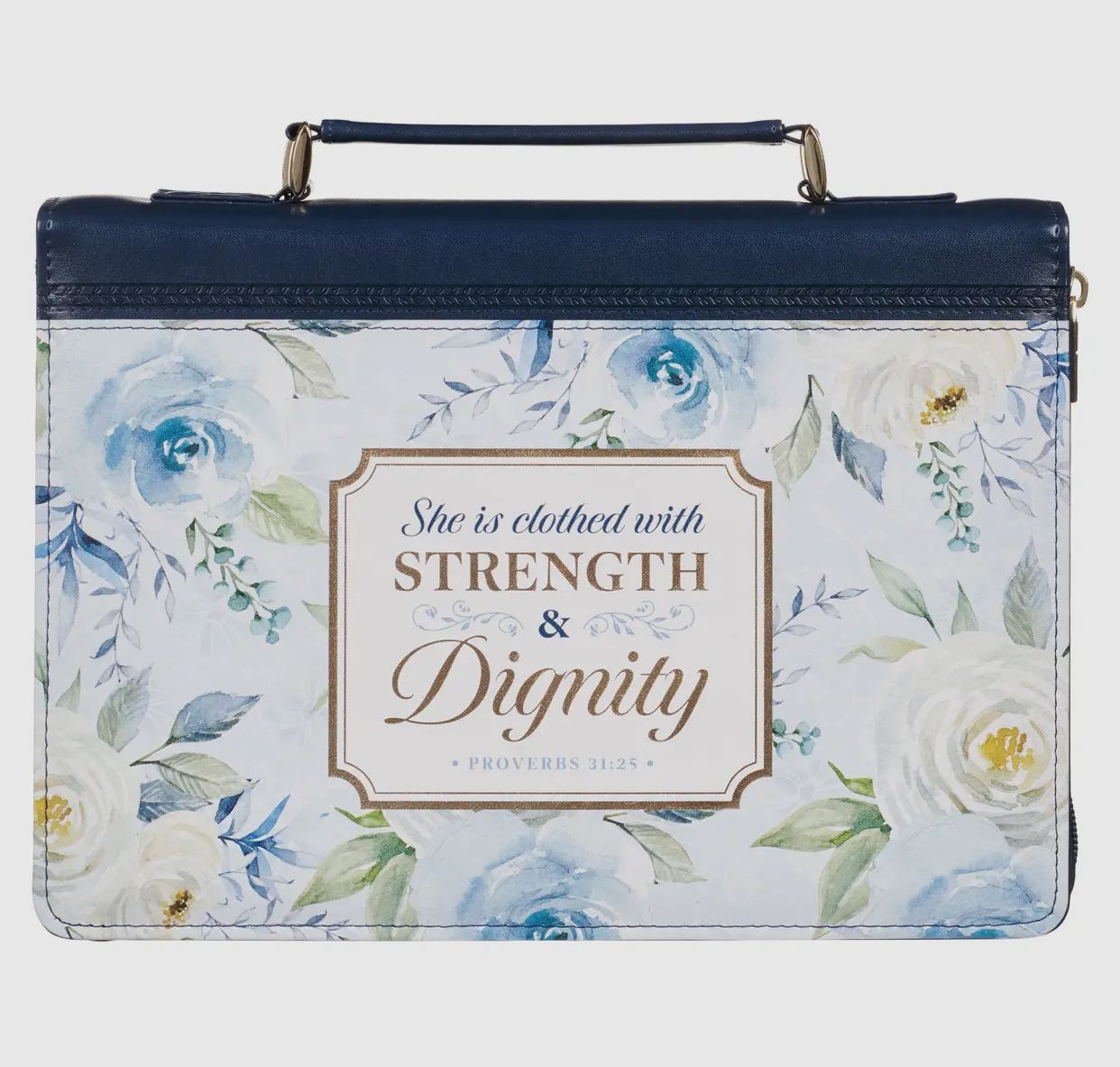 Blue Floral Proverbs 31:25 Large Bible Cover
