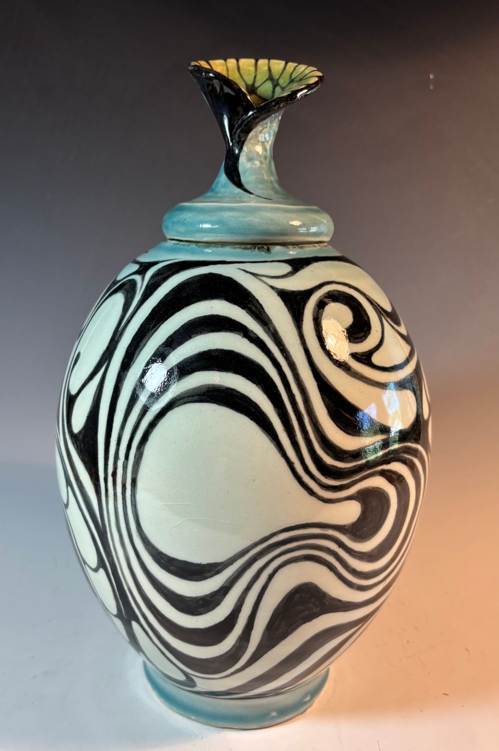 Rod Lloyd - Black Scroll Lidded Vase