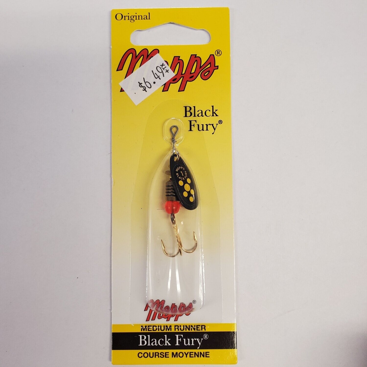Mepps black fury #1 plain blk/ylw dots