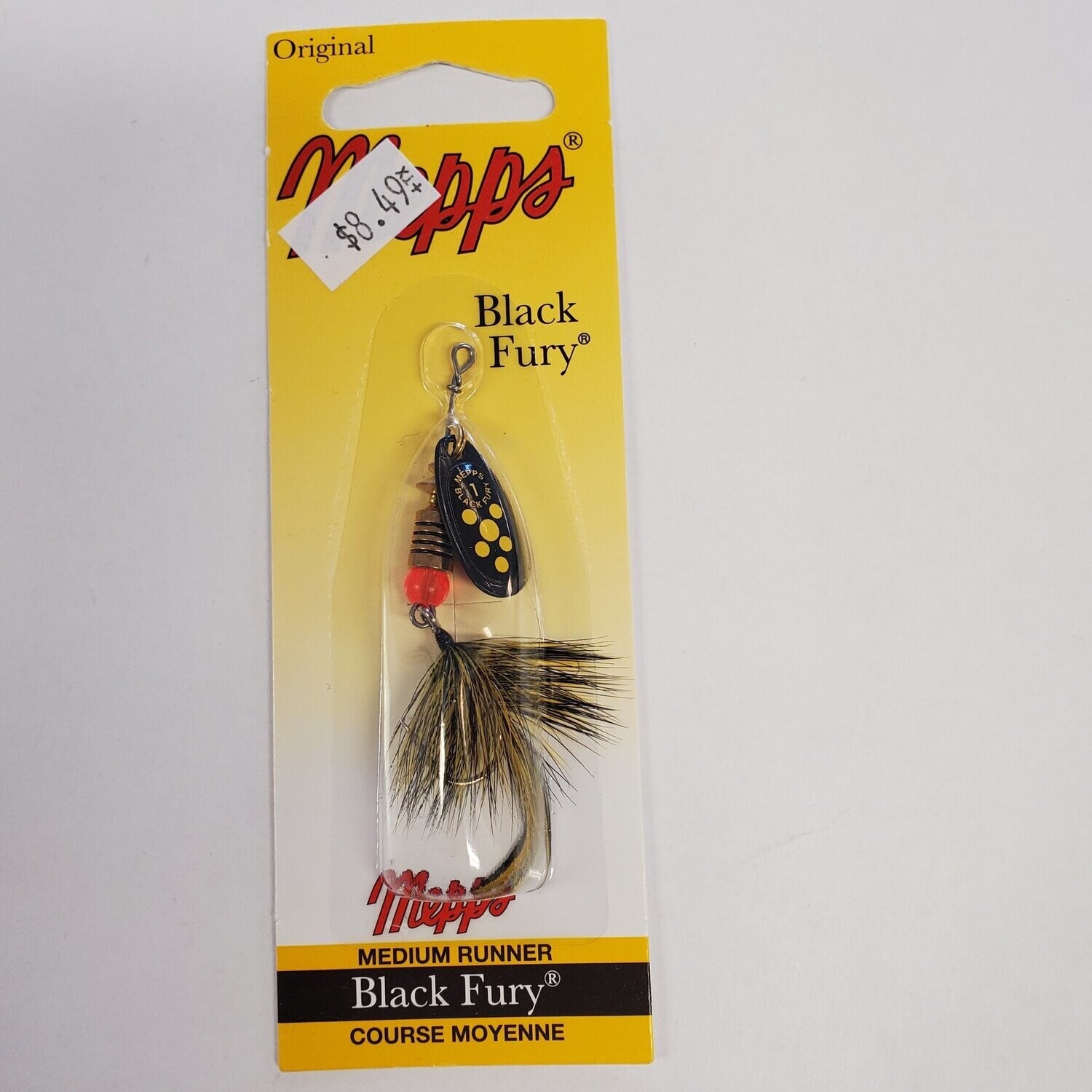 Mepps black fury #1 dress 1hook blk/ylw dots