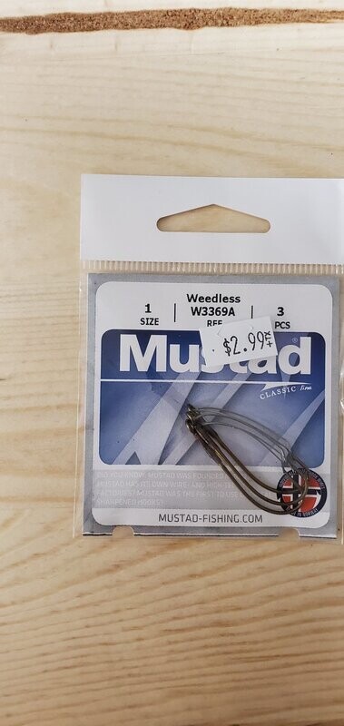 Mustad W3369A weedless worm hook sz1