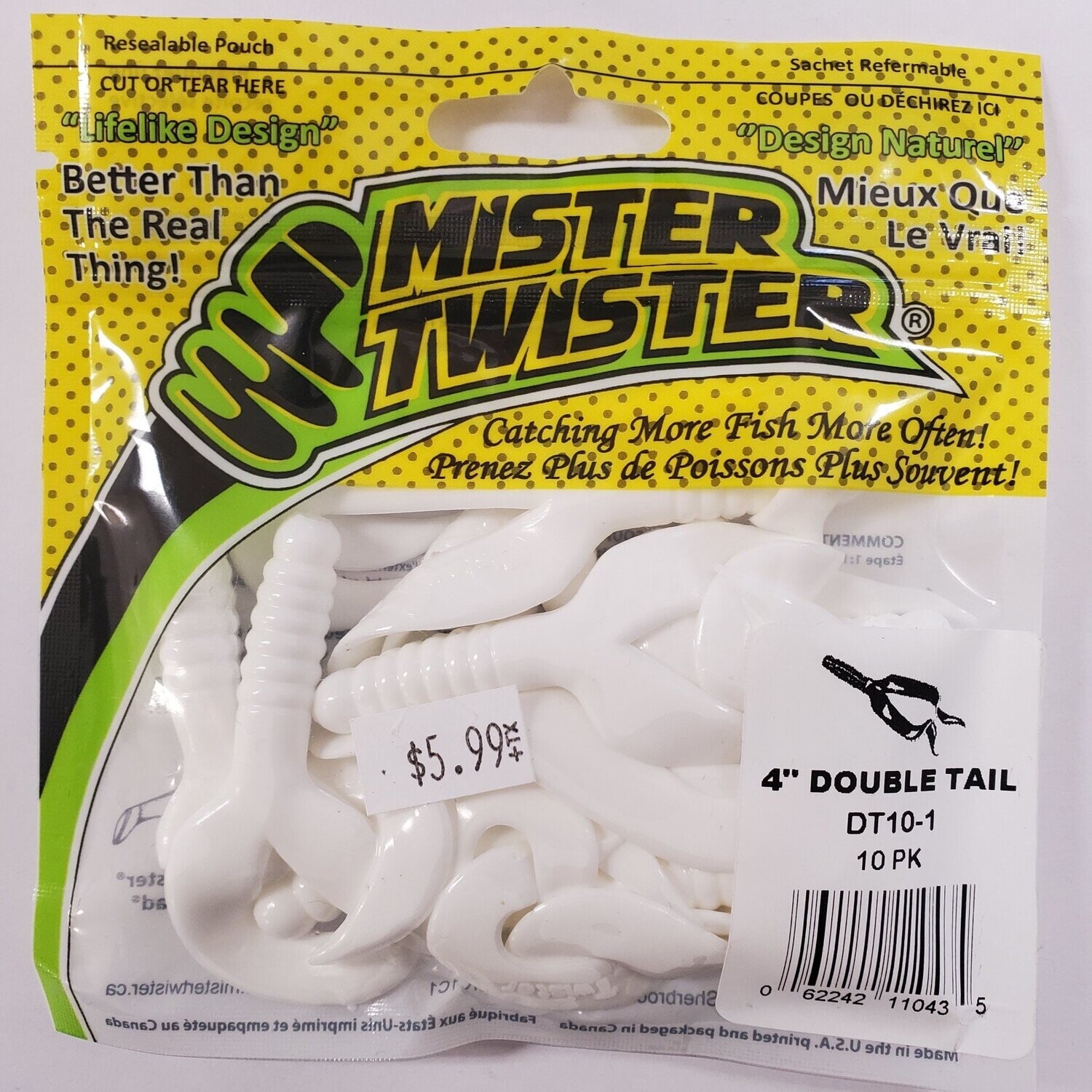 Mister Twister double tail white 4&quot;