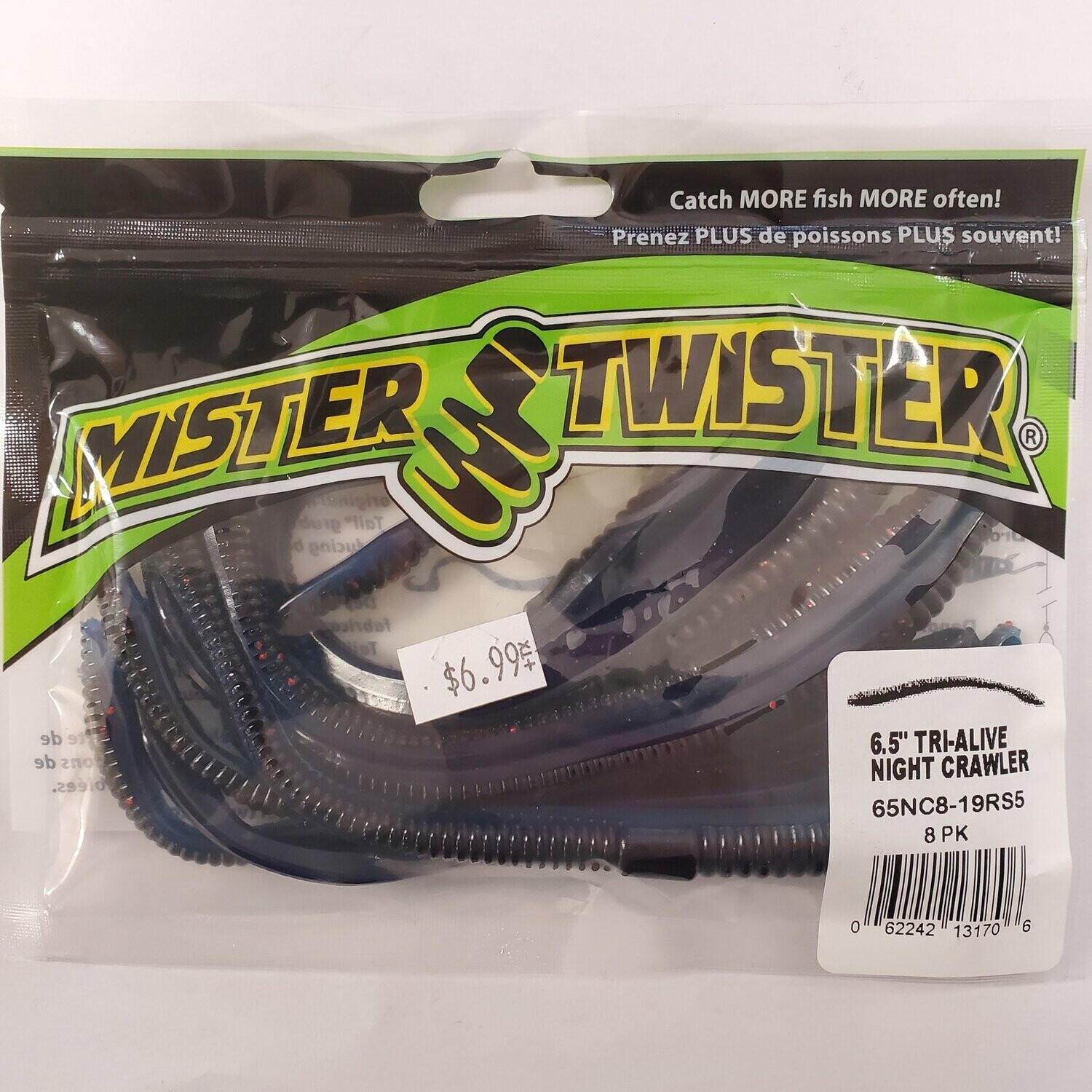 Mister Twister tri-alive night crawler blue/black 6.5&quot; 8pk