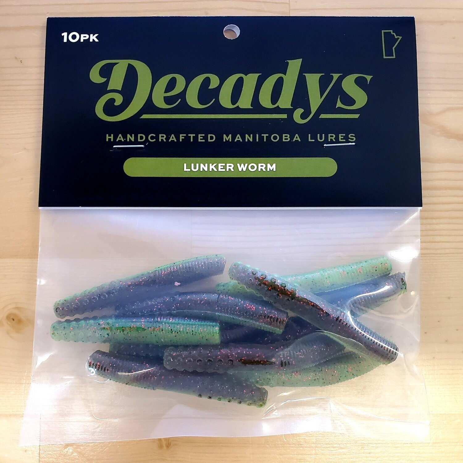 Decadys Lunker Worm 2.5&quot; Green Pumpkin/Green with red flake