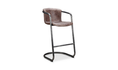 FREEMAN BARSTOOL GRAZED BROWN LEATHER-SET OF TWO
