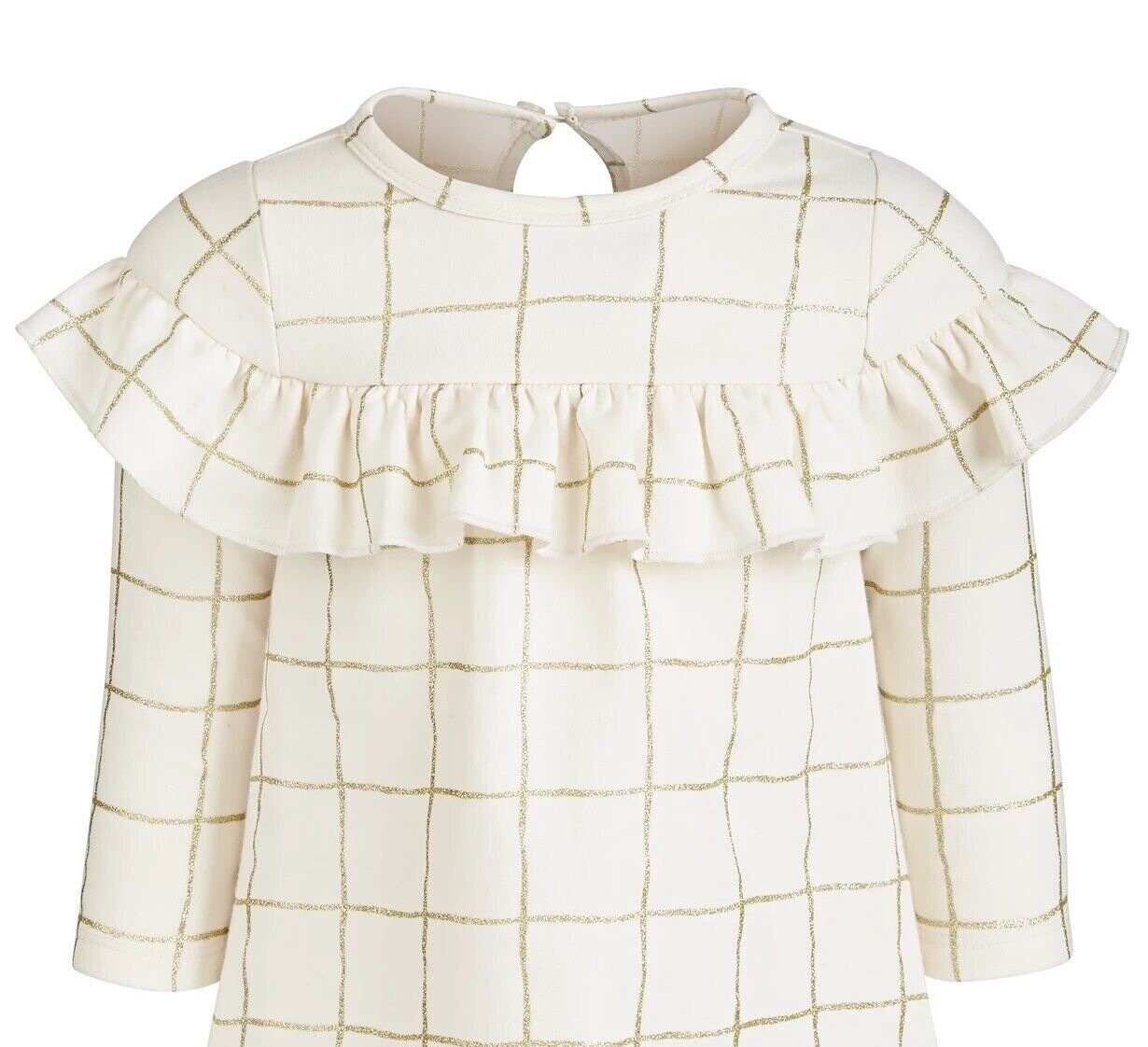 First Impressions Cream Ruffle Window Pane Dress