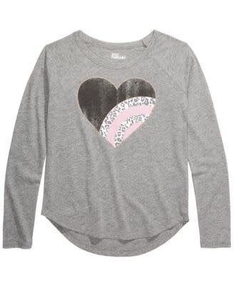 Epic Threads Big Girls Grey Heart LS Top