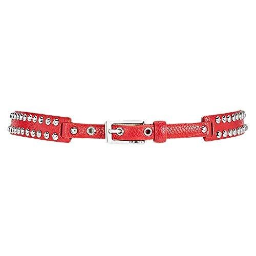 DKNY Red Skinny Stud Leather Belt, Size: S