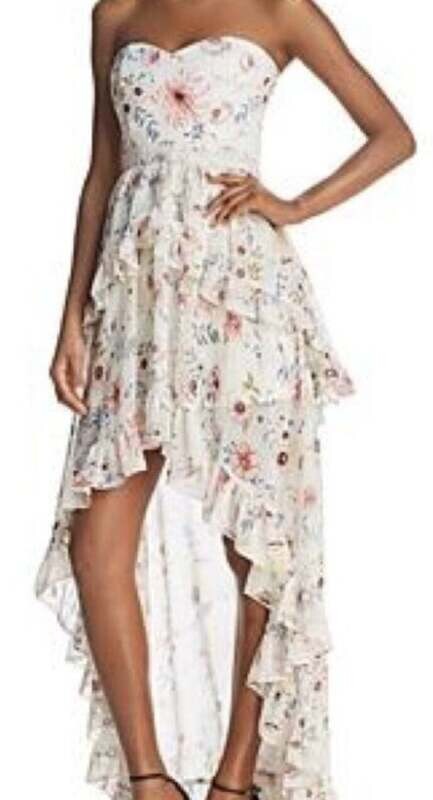 AQUA Strapless Floral Hi/Low Maxi Dress