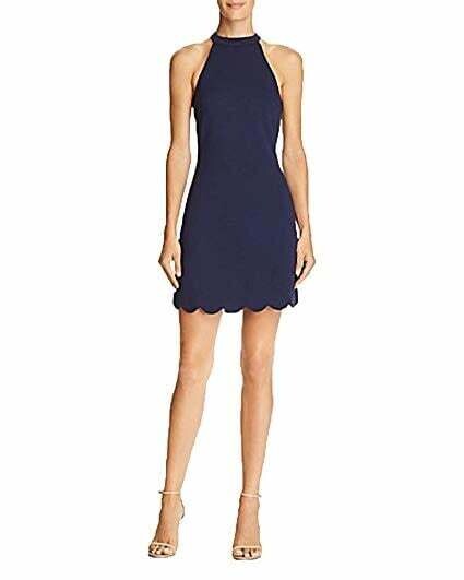 AQUA Navy Scallop Hem Midi Dress