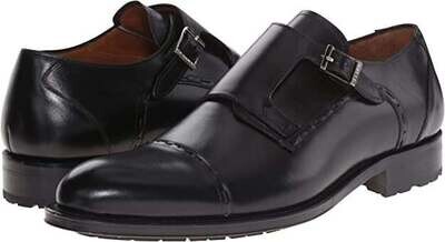 Mezlan Black Leather Monk Strap Shoes, 10.5