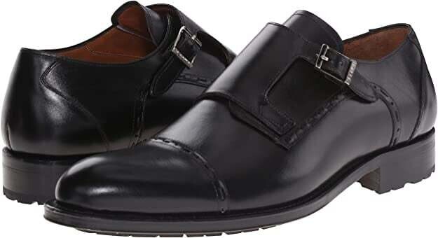 Mezlan Black Leather Monk  Strap Shoes, 10.5