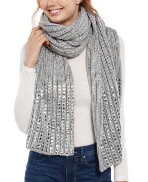 DKNY Chunky Lurex Ribbed Knit Flat Studded Scarf