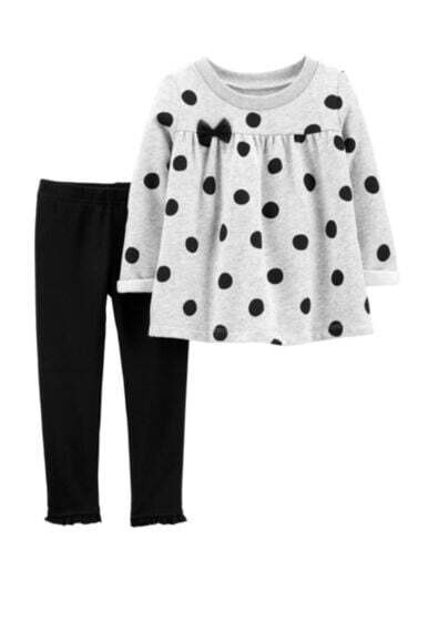 Carter&#39;s Grey/Blk Polka Dot 2Pc Pants Set, 18m