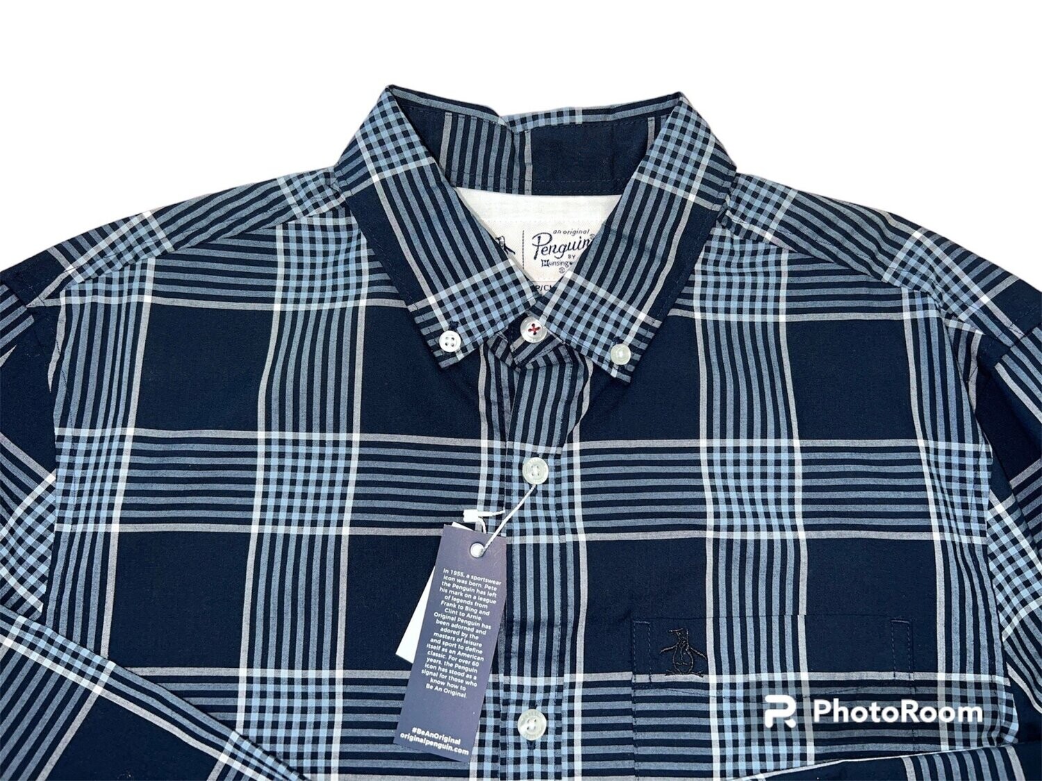 Original Penguin Men&#39;s Navy Plaid Shirt, S