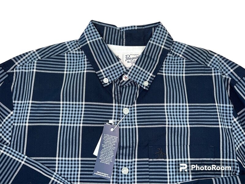 Original Penguin Men&#39;s Navy Plaid Shirt, S