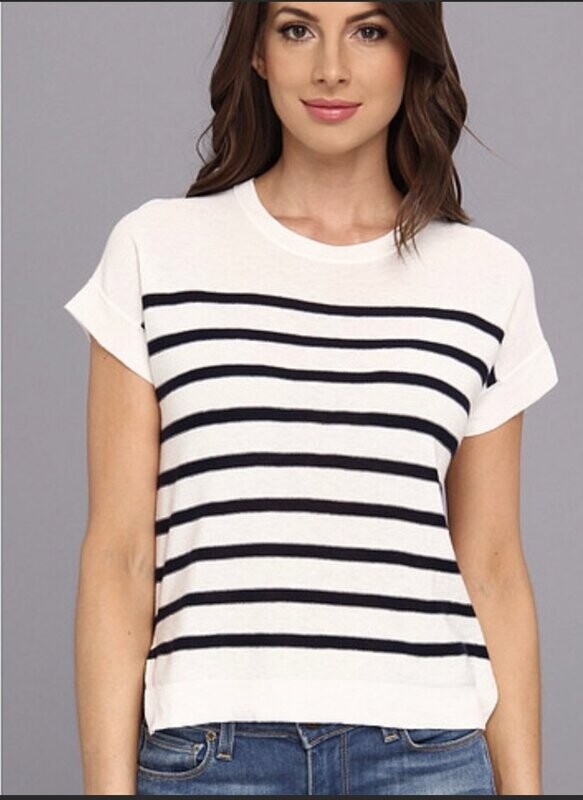 BCBGMAXAZRIA Navy Striped High Low Hem Pullover Sweater