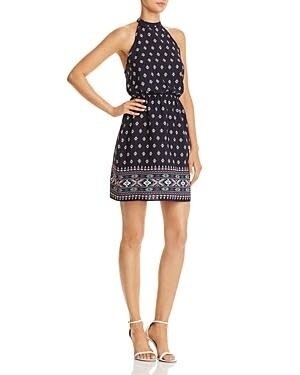 AQUA Navy Geo Print Dress