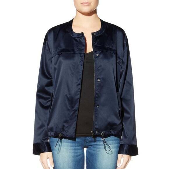 Guess Womens Navy Satin Bomber Jacket, Small