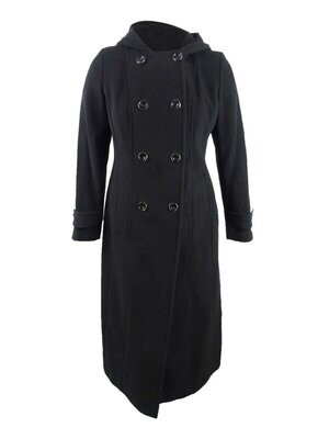 Anne Klein Black Wool/Cashmere Blend Long Coat w/ Hood, 18