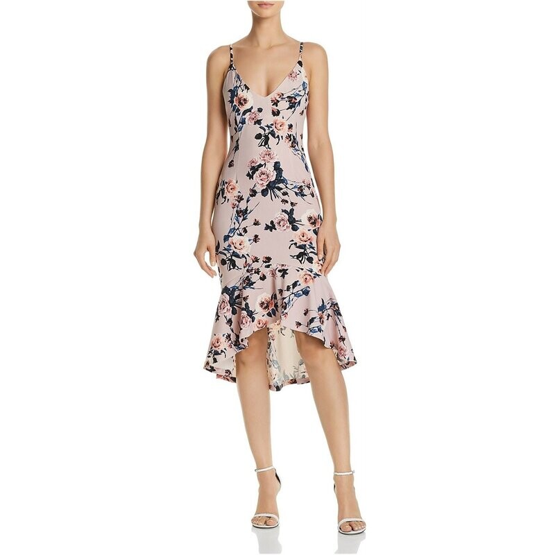 AQUA Blush Floral Print Flounce Dress
