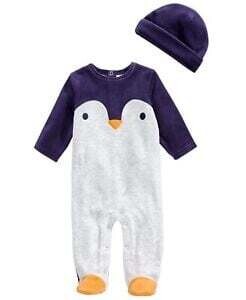 First Impressions Kid Purple/Grey Penguin Onesie