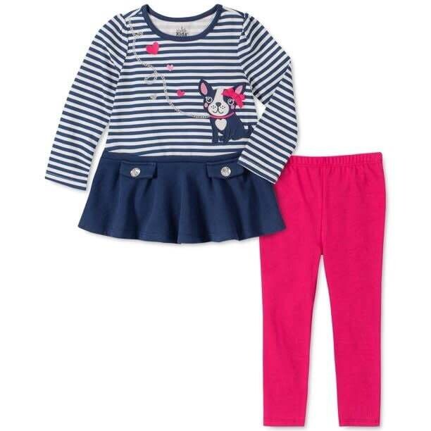Kids Headquarters Navy/Wht Dog Tunic 2Pc Set, 6/9m