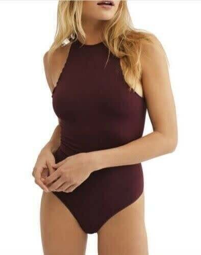 Free People Feels Right High Neck Bodysuit Deep Wine